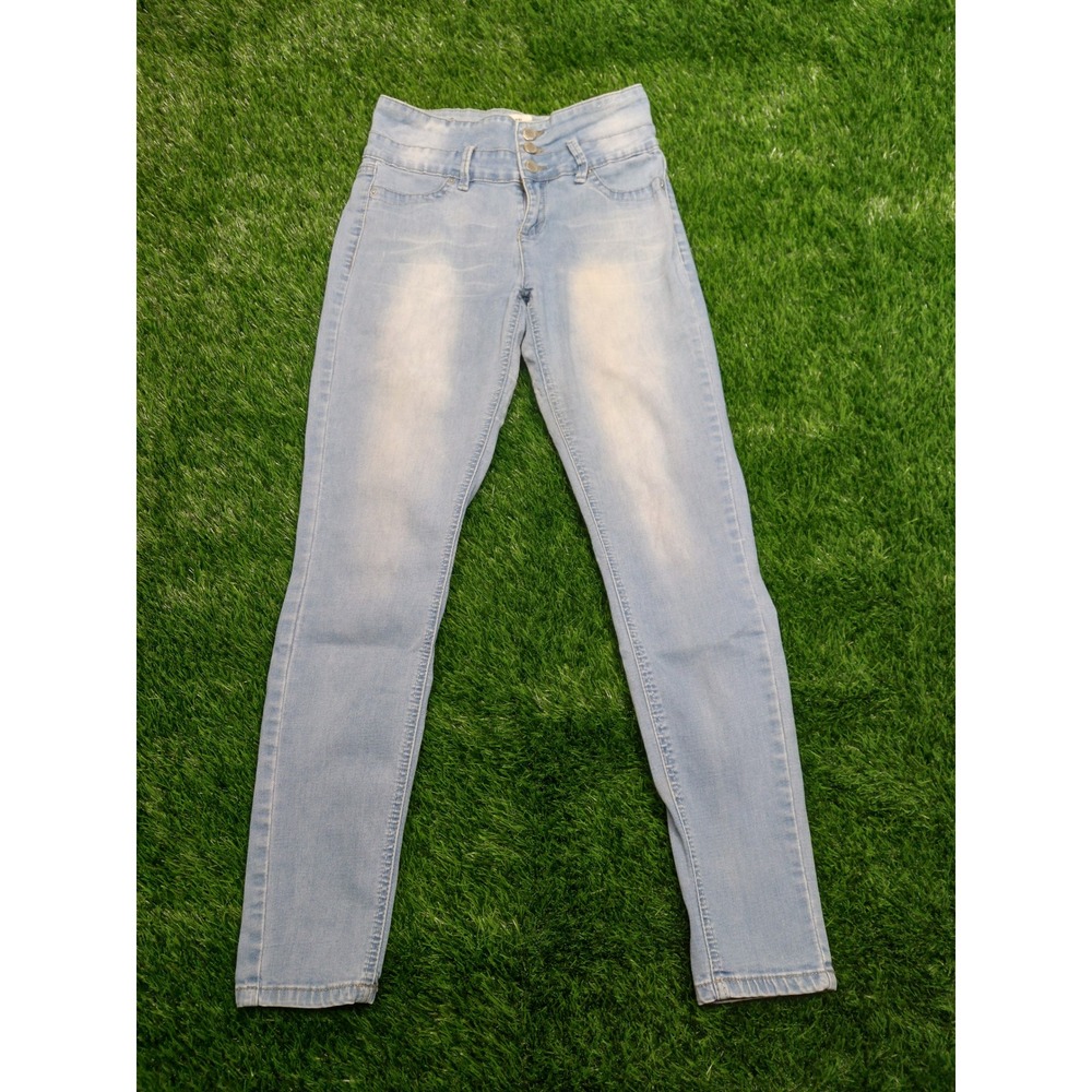 YMI Skinny Jeans Womens 9 Light Wash Blue High Rise Triple Button Denim